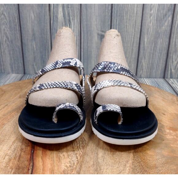 Kaari Blue Fancy Women Sandals Toe Strap Snakeskin Print 7.5M Slip-On - Picture 2 of 9